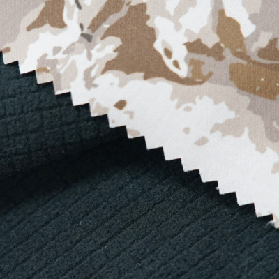 75D high elastic printing + transparent film + plaid fleece three-layer composite fabric